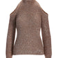 Metallic Plush Cold Shoulder Sweater Natural/Silver