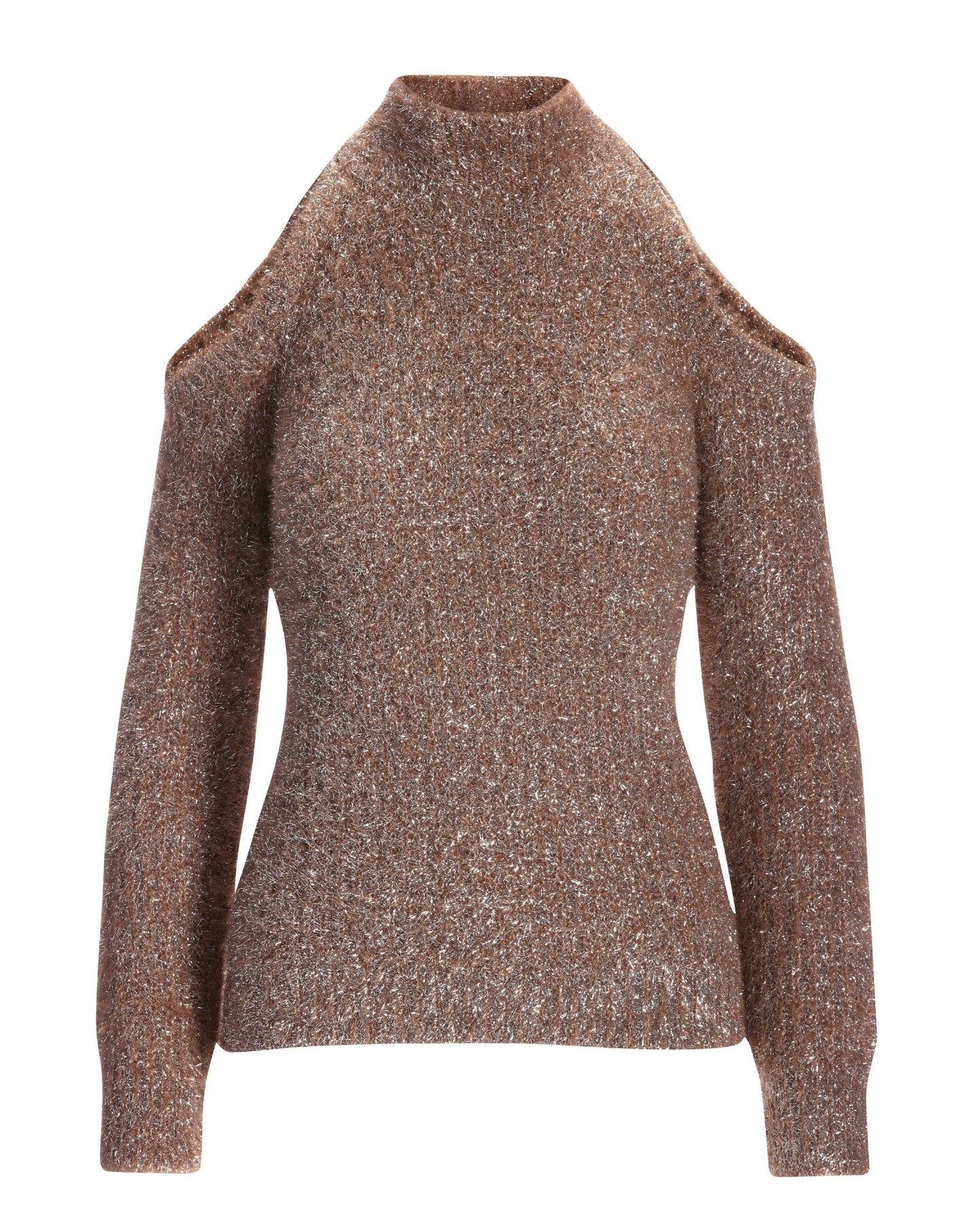 Metallic Plush Cold Shoulder Sweater Natural/Silver