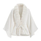 Faux Fur Tie Waist Poncho Off White