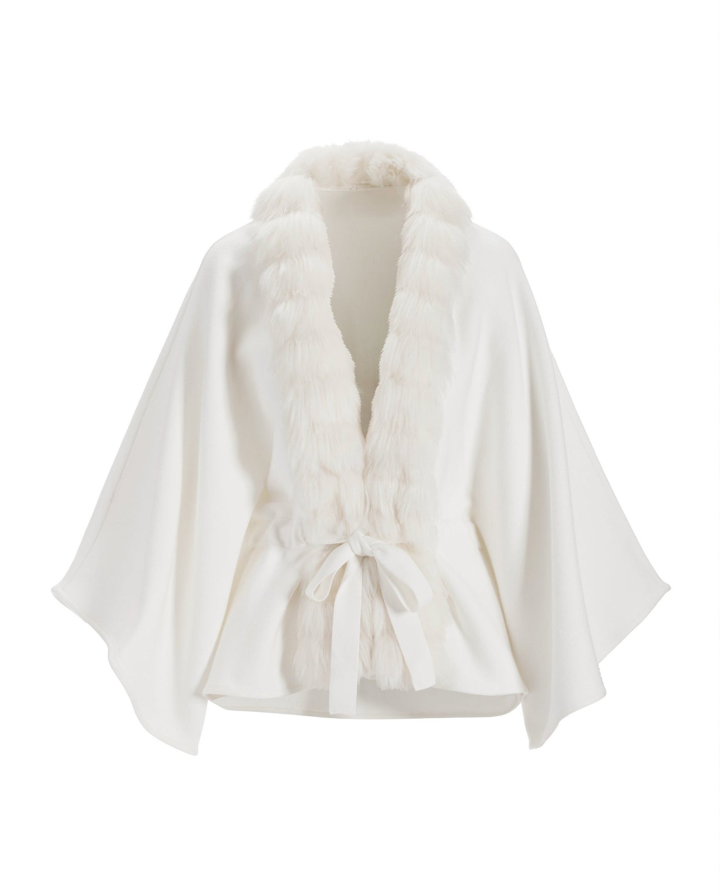 Faux Fur Tie Waist Poncho Off White