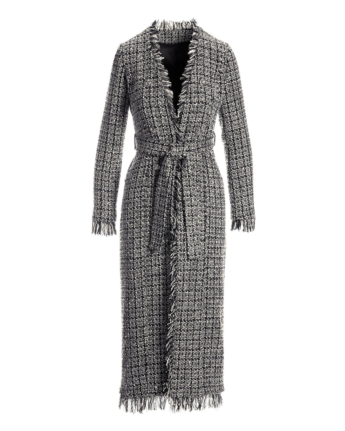 Metallic Tweed Tie Waist Duster Black Multi