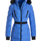 Faux Fur Trim Shaped Belted Puffer Jacket Blue