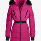Faux Fur Trim Shaped Belted Puffer Jacket Fuchsia