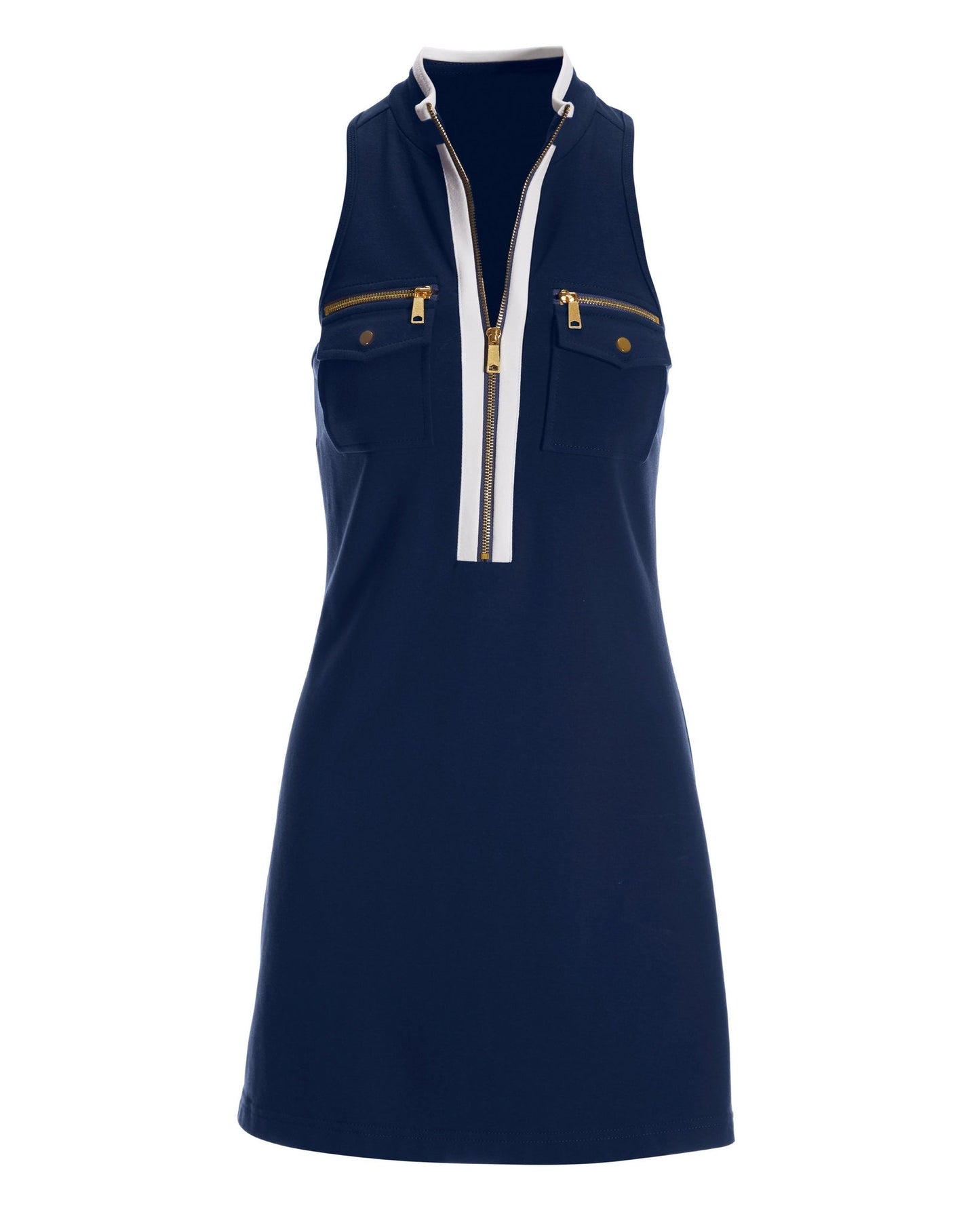 Sleeveless Chic Zip Dress Navy/White