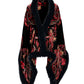 Fall Border Print Faux Fur Trim Shawl Black Multi