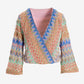 Multi-Color Surplice Flare Sleeve Top Multi
