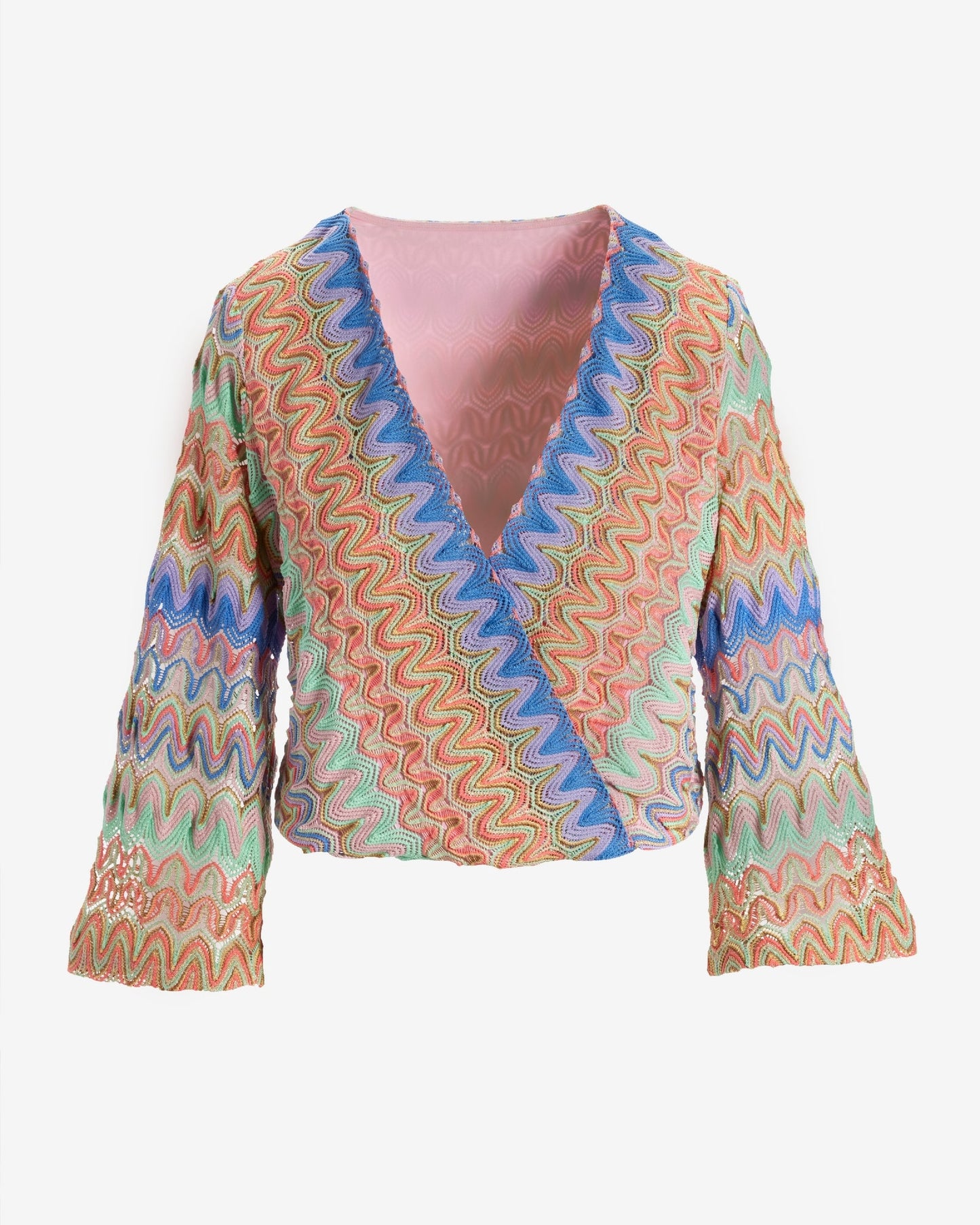 Multi-Color Surplice Flare Sleeve Top Multi