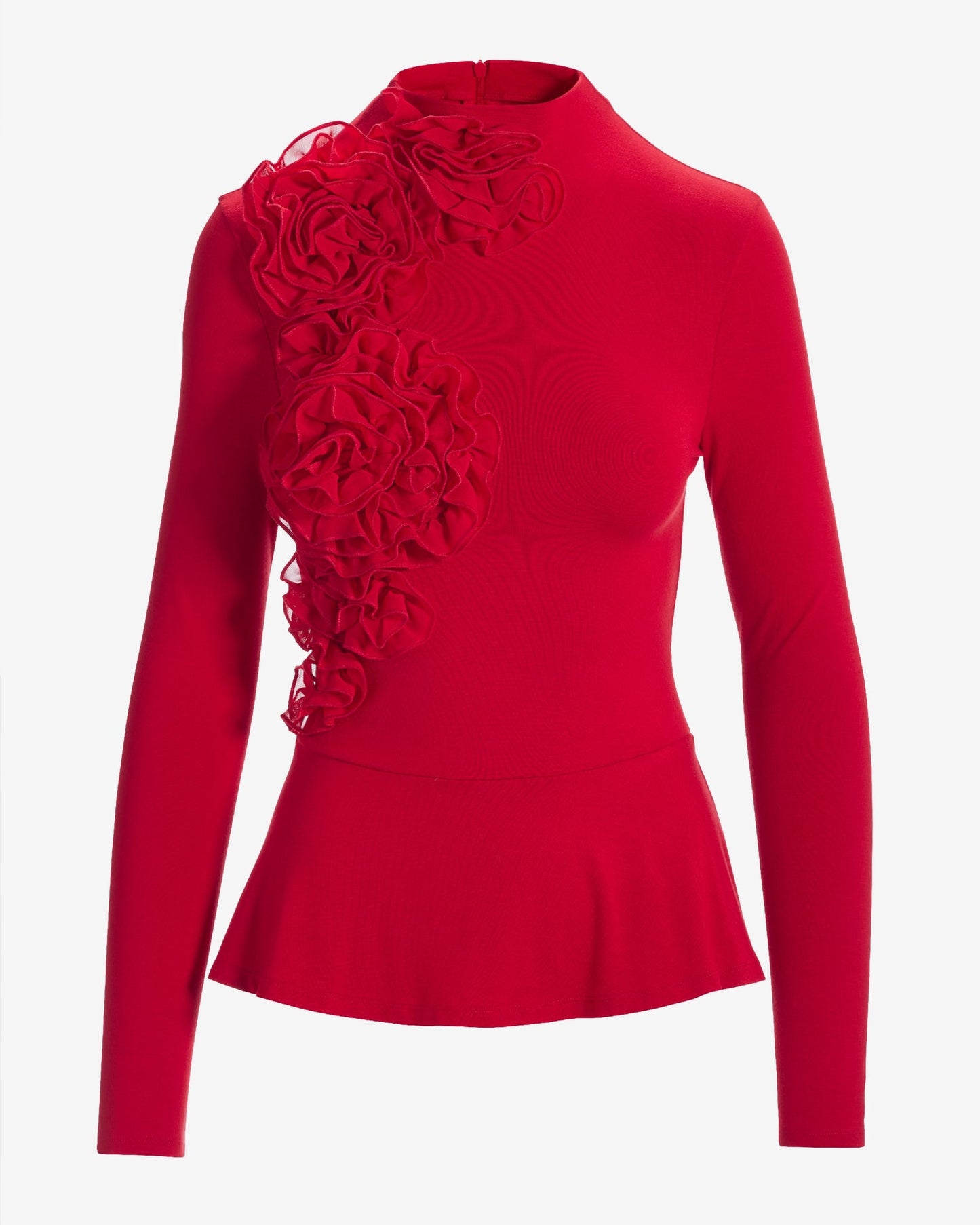 Mock Neck Chiffon Peplum Top Racing Red