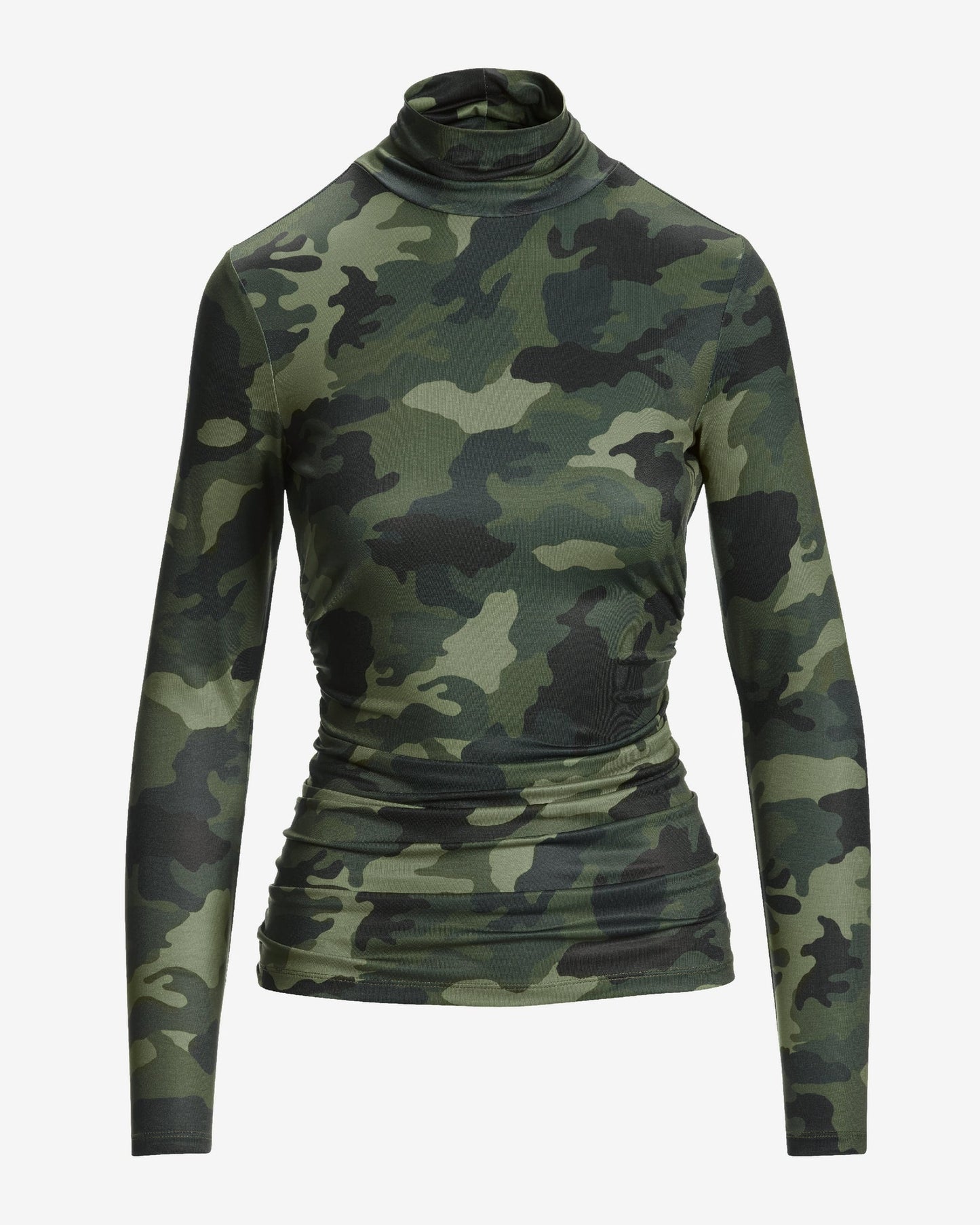 So Chic City Camo Printed Turtleneck Top Green/Black