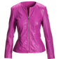 Collarless Peplum Leather Jacket Vivid Viola