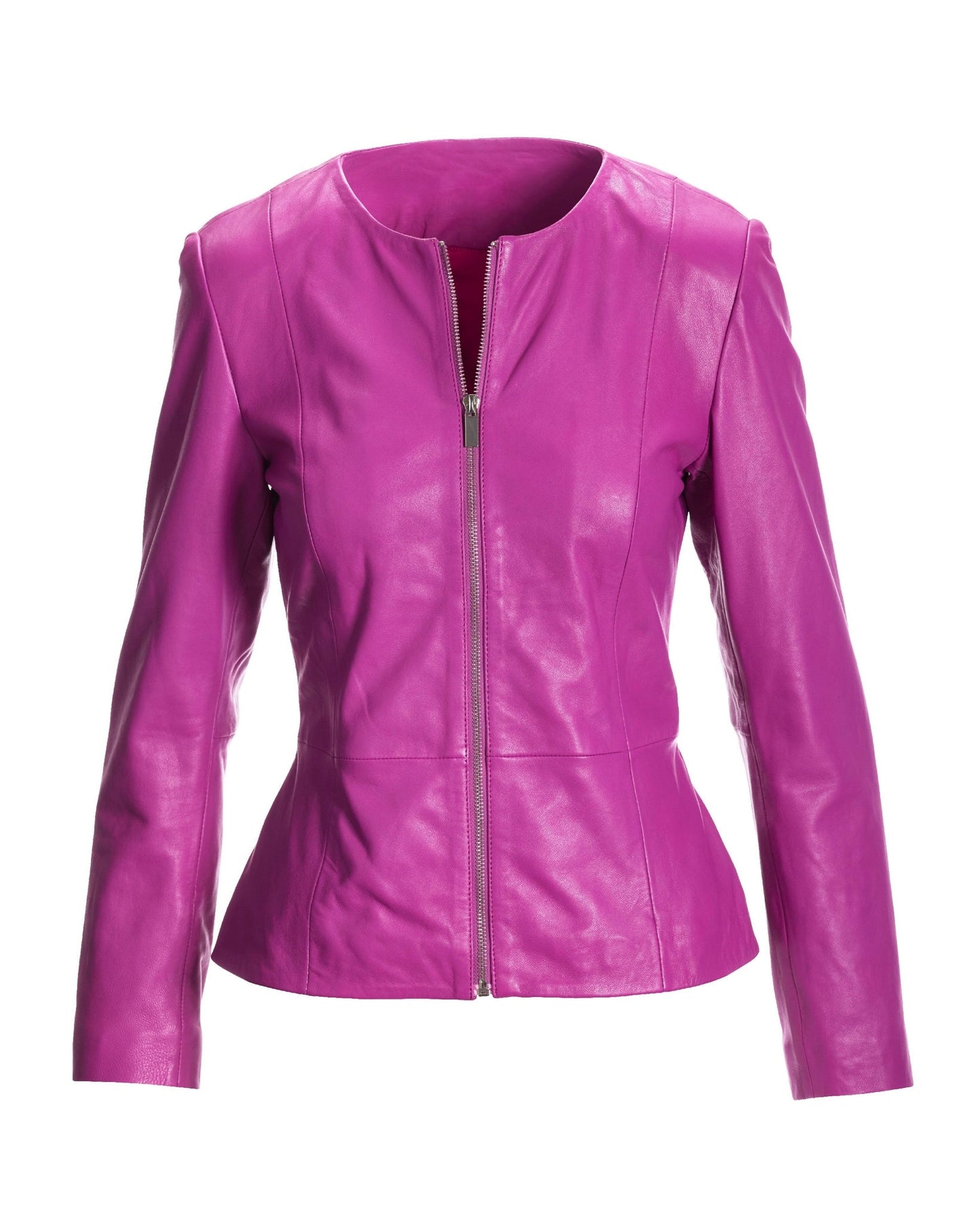 Collarless Peplum Leather Jacket Vivid Viola