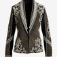 Over The Top Pearl and Rhinestone Embellished Shawl Collar Ponte Jacket Black Multi