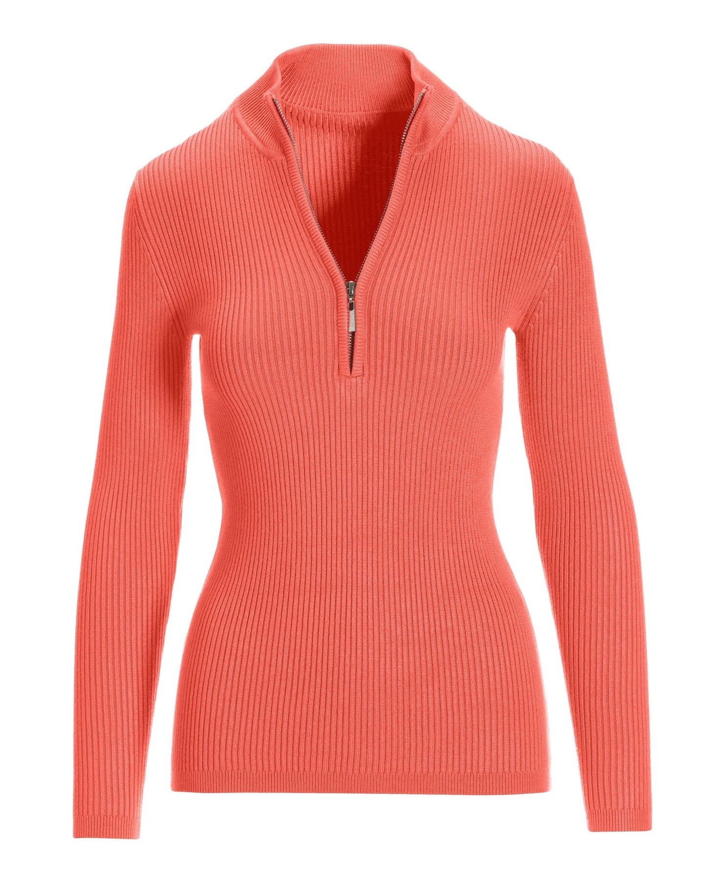 Ribbed Half Zip Up Sweater Deep Sea Coral
