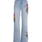 Malibu High Rise Blooming Brights Embroidered Palazzo Jean Light Wash