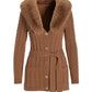Cable Faux Fur Button Up Cardigan Thrush