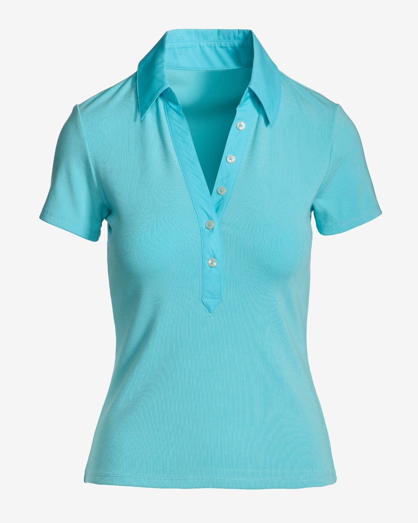 So Essential Mixed Media Henley Collared Knit Top Blue Radiance