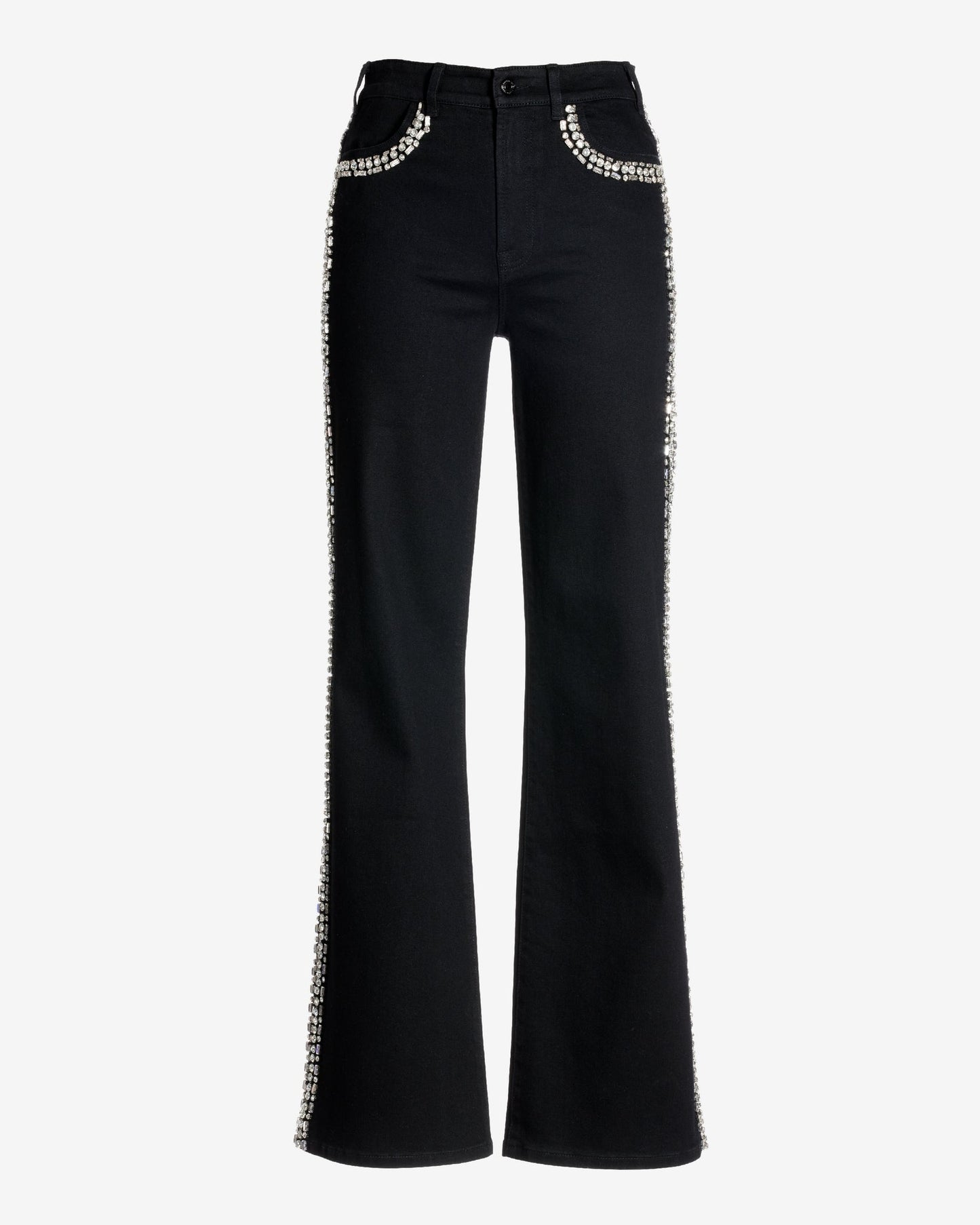 Malibu Embellished Crystal Trim Palazzo Jean True Black