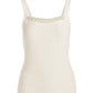 Pearl Trim Textured Sweater Tank Off White