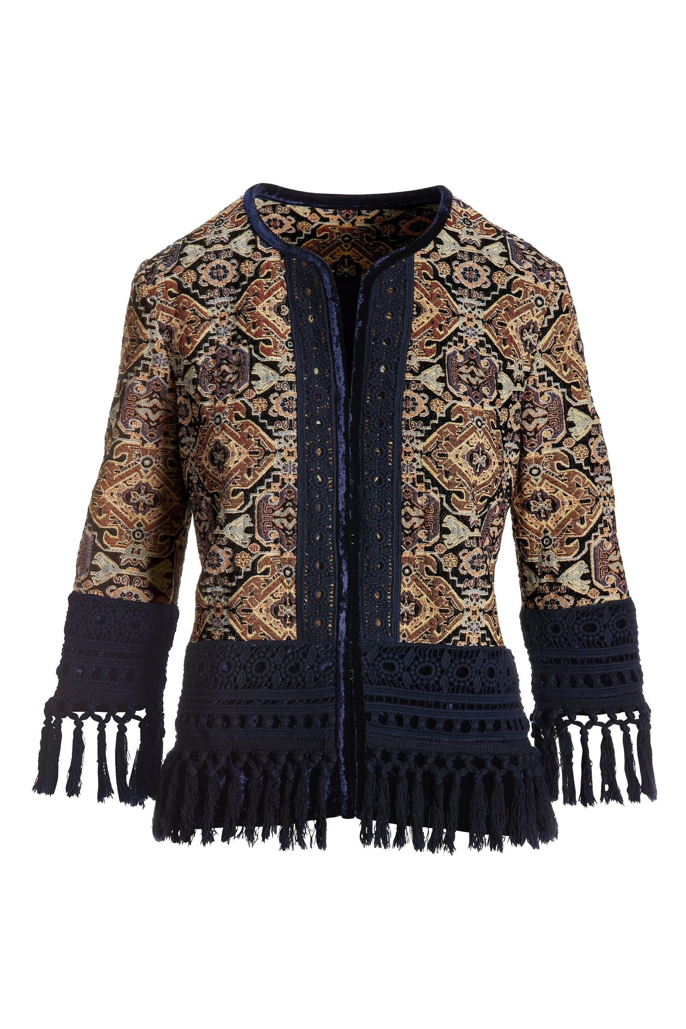 Fringe Tapestry Novelty Jacket Navy Multi