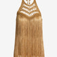 Macramé Fringe High Neck Tank Tan