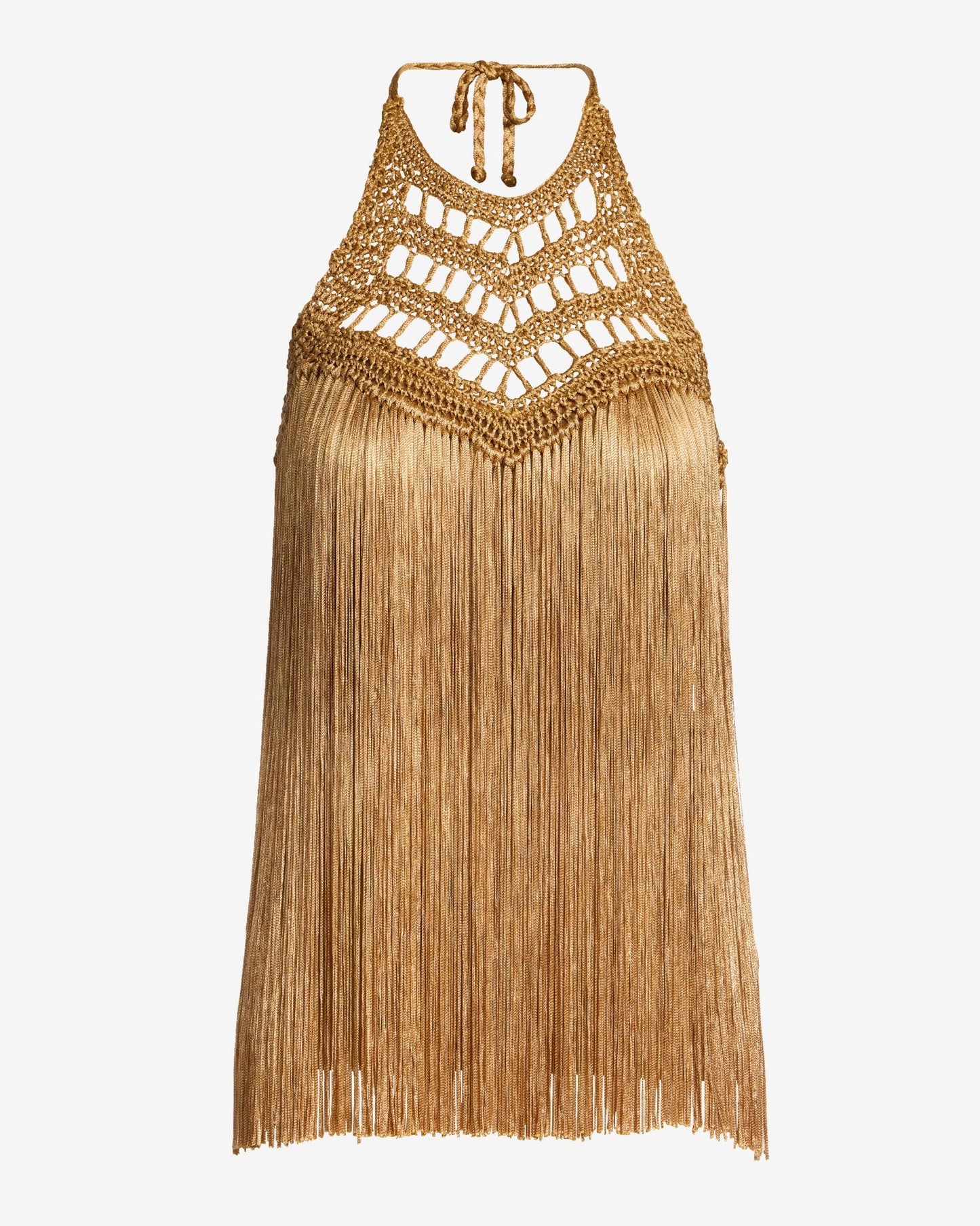 Macramé Fringe High Neck Tank Tan