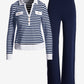 Pearl Stripe French Terry Top and Pant Set Navy/White
