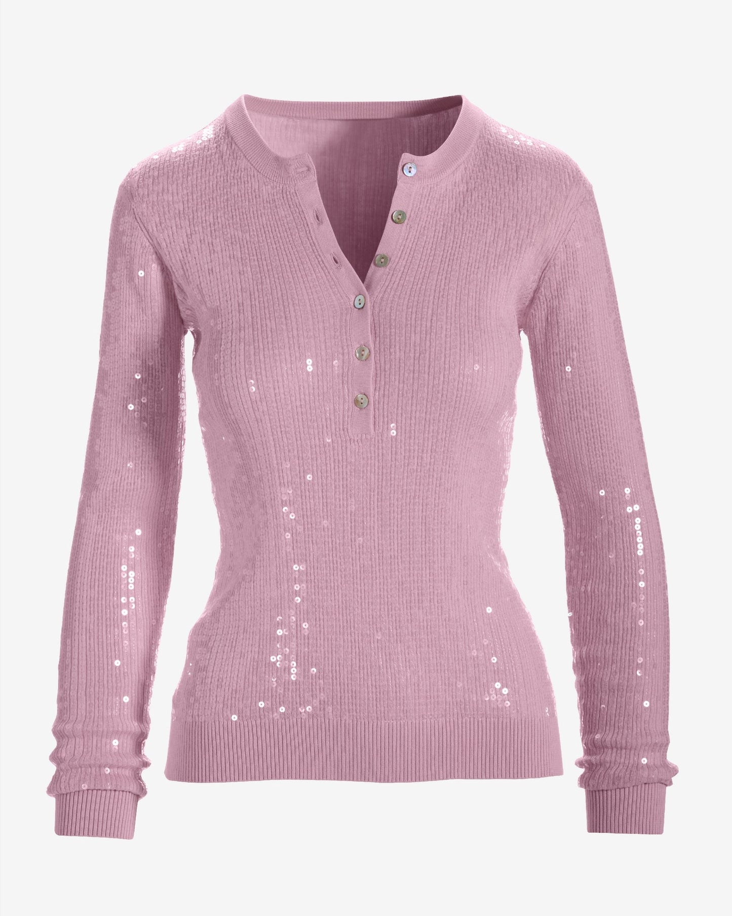 Henley Sequin Long Sleeve Sweater Roseate