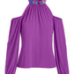 So Chic Cold Shoulder Beaded Neck Top Dahlia