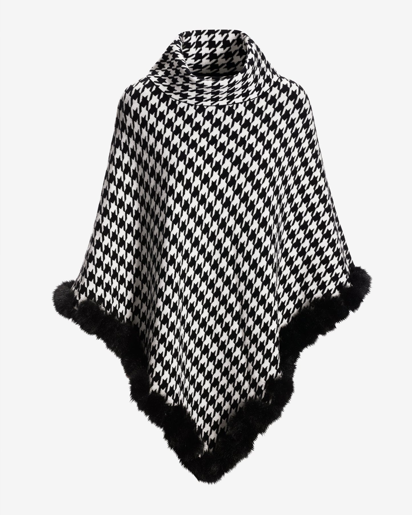 Faux Fur Trim Houndstooth Sweater Poncho Park City Houndstooth