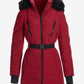 Faux Fur Trim Shaped Belted Puffer Jacket Deep Red