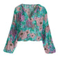 Peony Garden Print Embroidered Peasant Blouse Multi