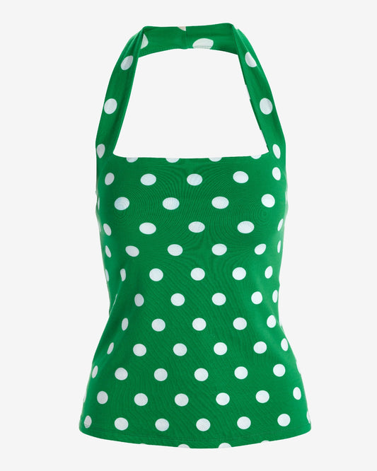 So Sexy Polka Dot Print Halter Knit Top Monaco Dots