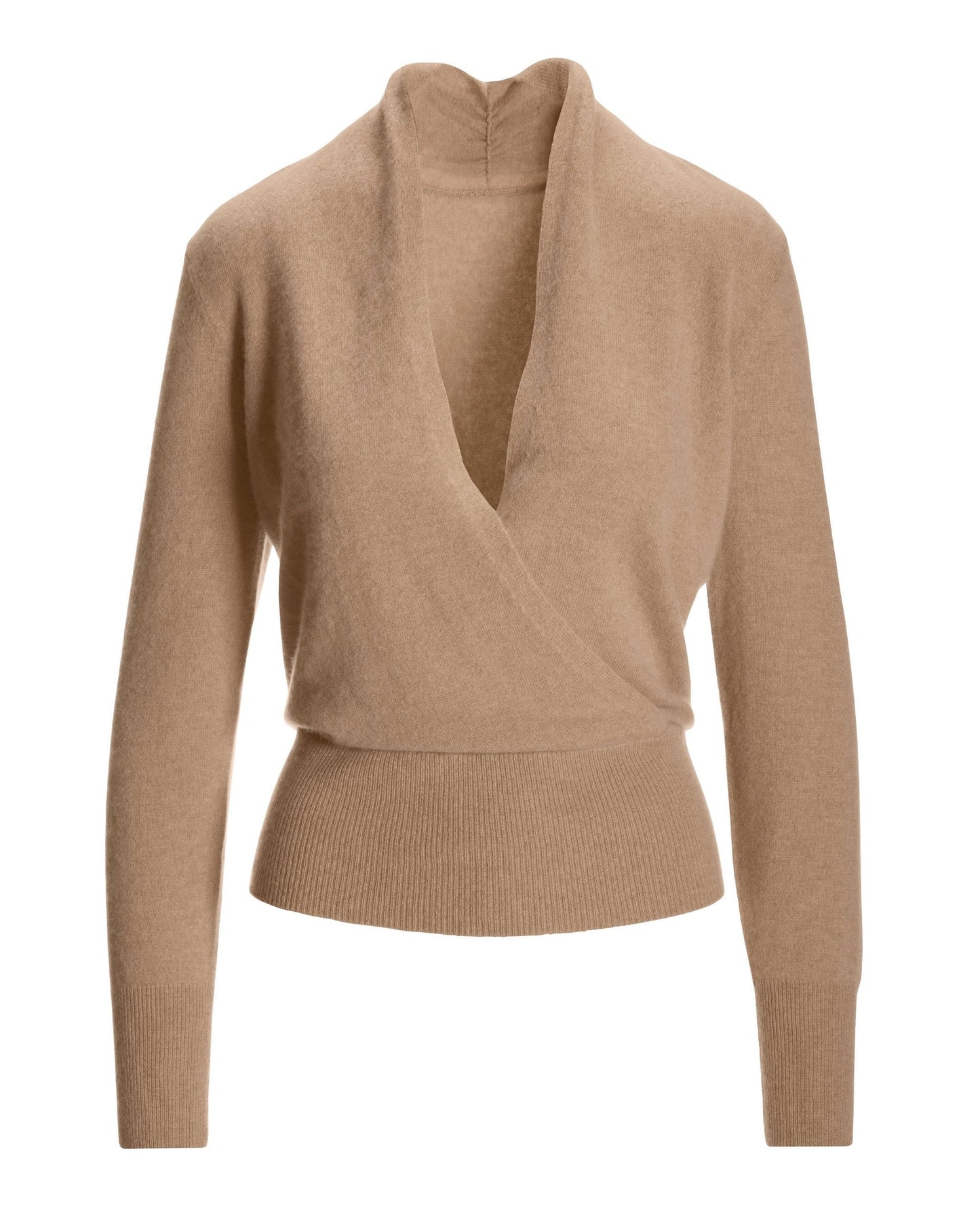 Cashmere Surplice Blouson Sweater Tan