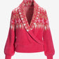 Fair Isle Shawl Collar Sweater Raspberry