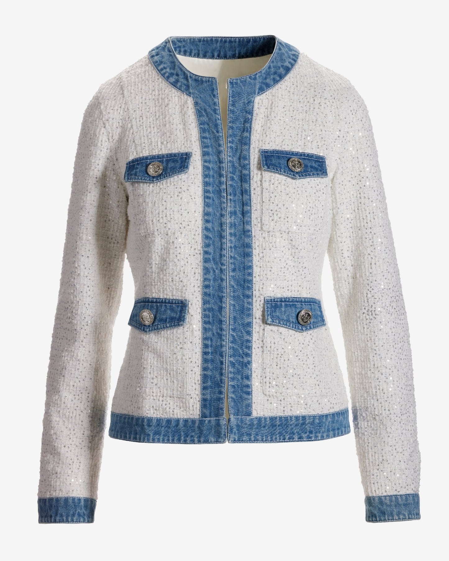 Shimmer Tweed Denim Trim Jacket Off White