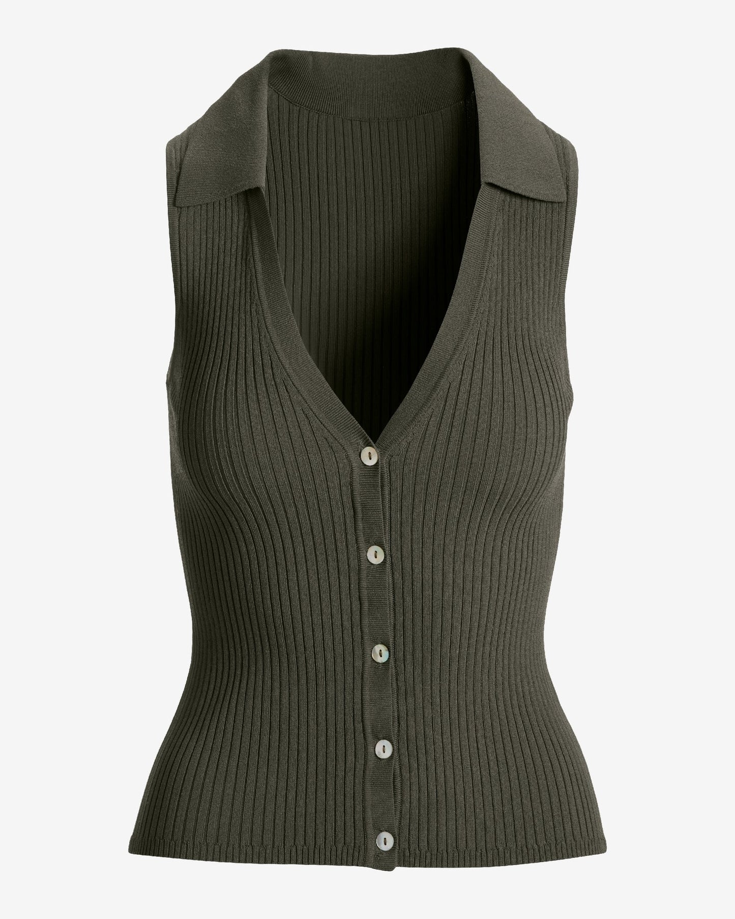 Ribbed Collared Sweater Vest Olive Night