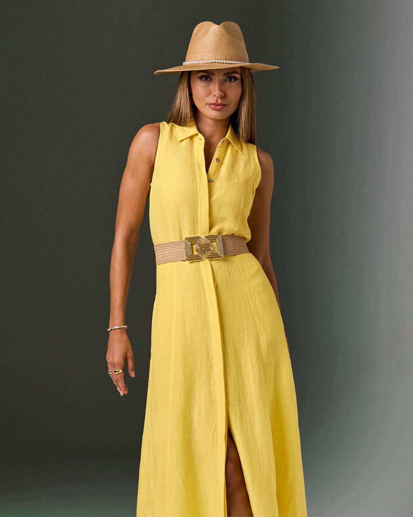 Raffia Gold Square Buckle Belt Natural