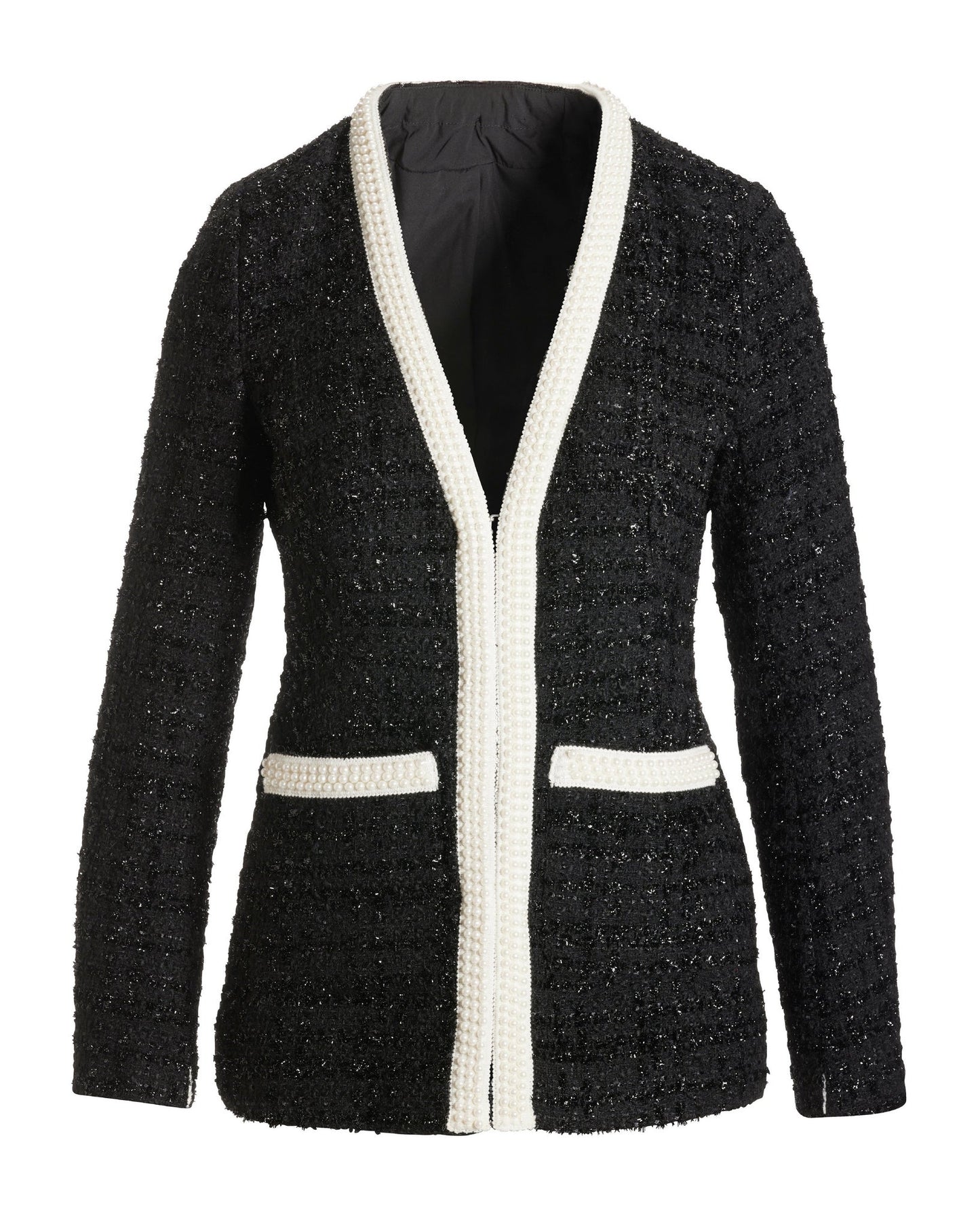 Classic Pearl Trim Tweed Parisian Jacket Black