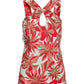 Beyond Travel Paradise Blooms Print Keyhole Tunic Top Pink Paradise/Light Camel