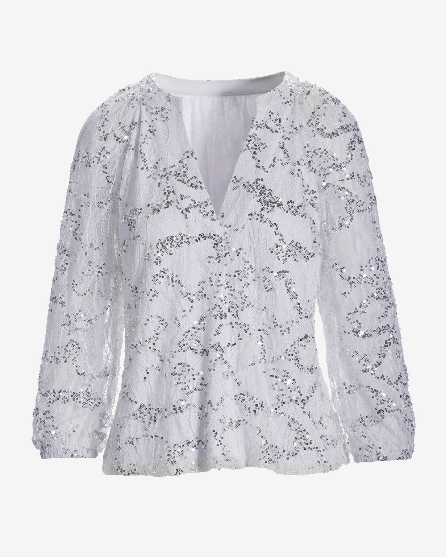 Sequin Lace Three Quarter Sleeve Top Pure White