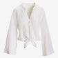 Linen Flare Sleeve Tie Front Shirt White