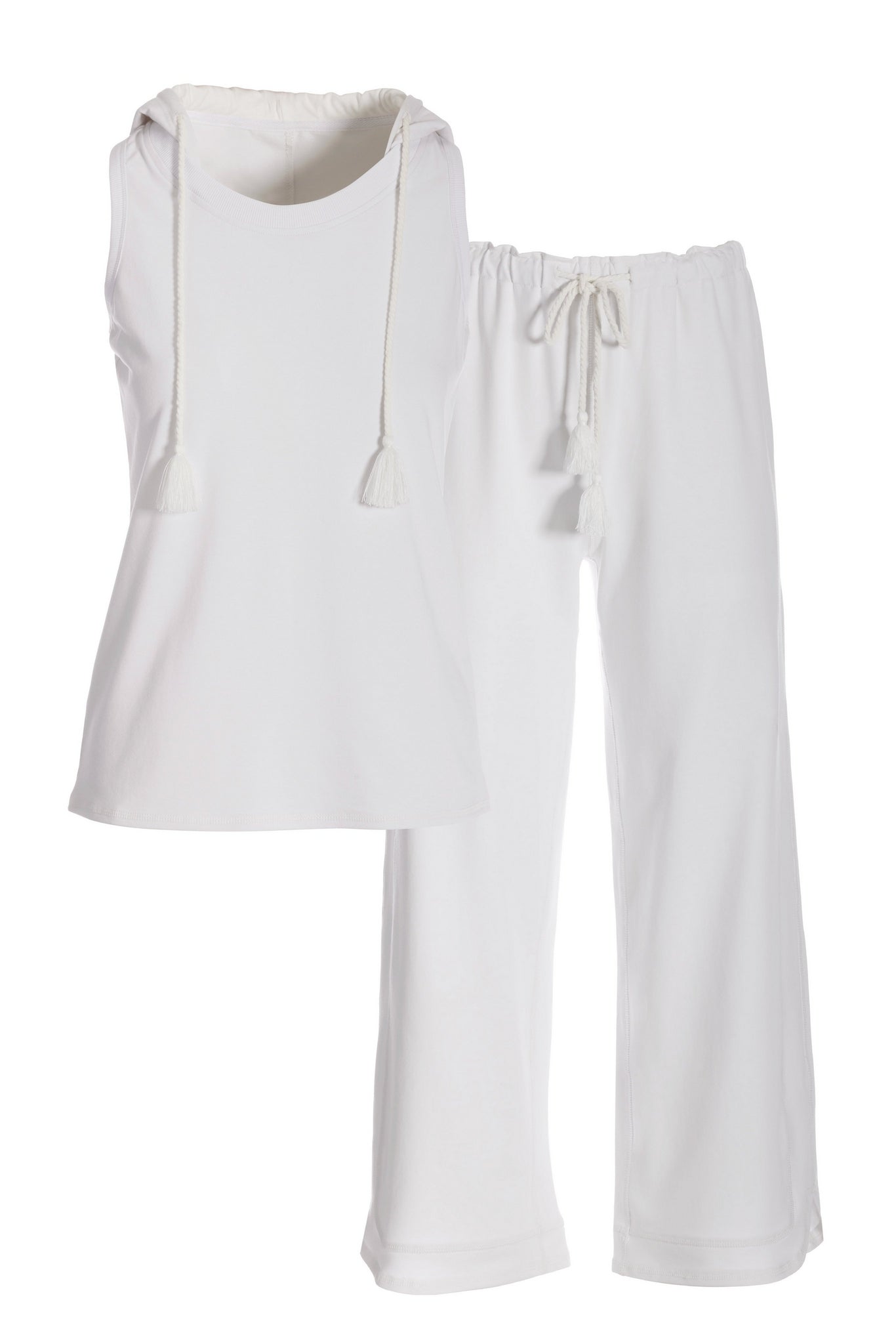 French Terry Sleeveless Cropped Pant Set White