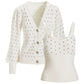 Rhinestone Embellished Button Up Cardigan Set Off White