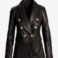 Genuine Leather Double Breasted Blazer Black