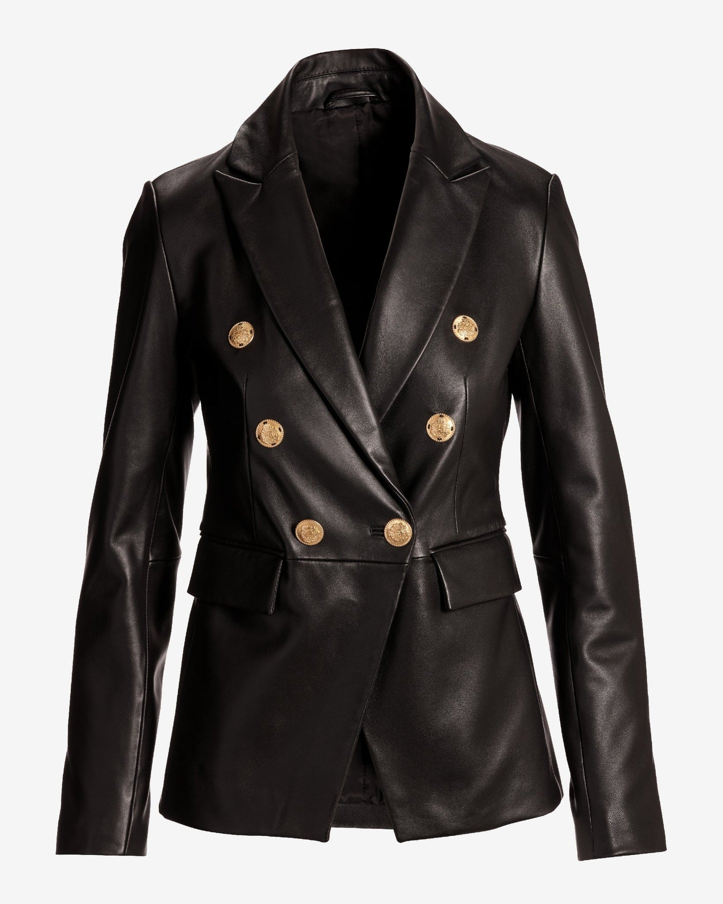 Genuine Leather Double Breasted Blazer Black