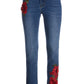 Rose Embellished Slim Straight-Leg Jean Medium Wash