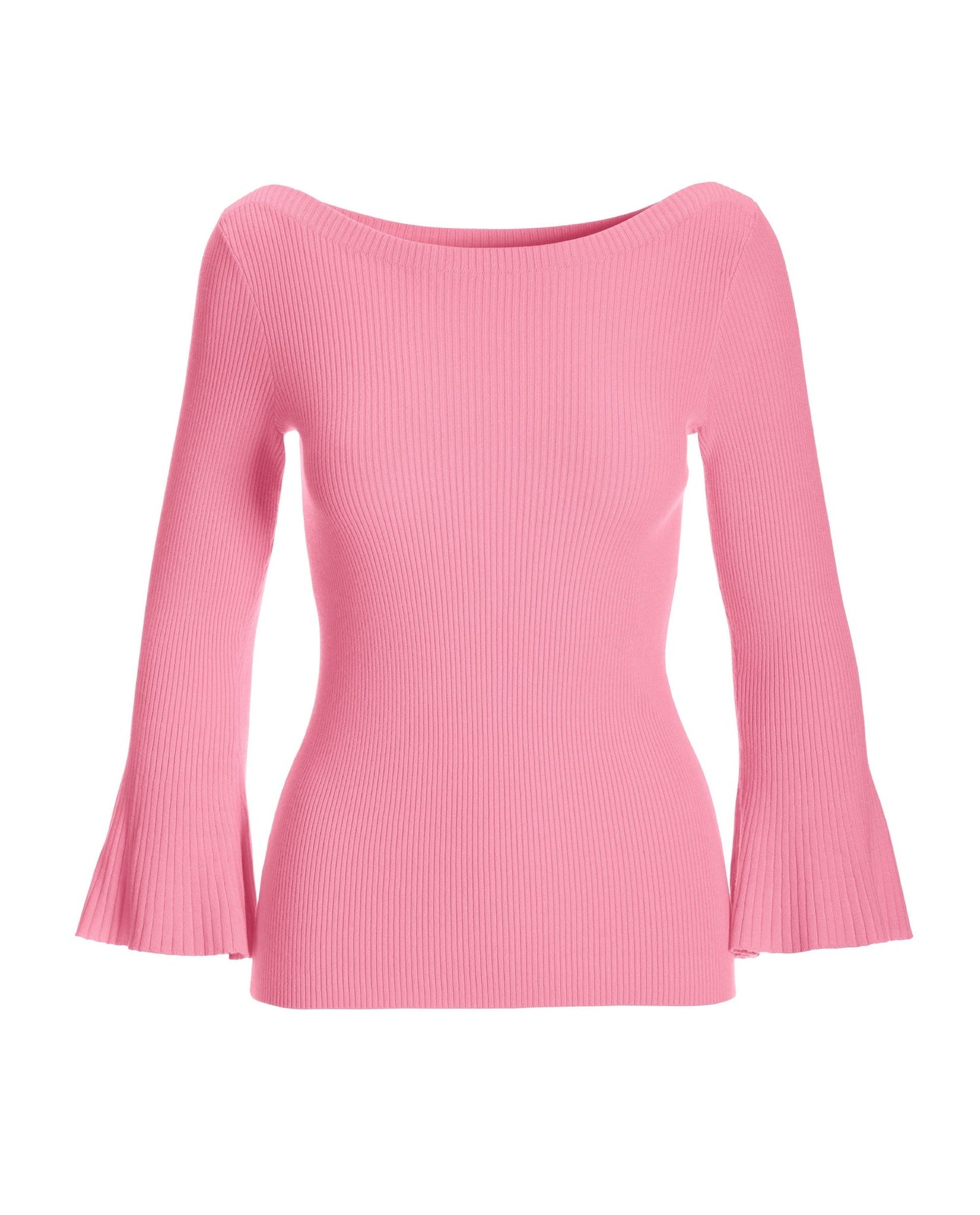Ribbed Boatneck Flare Sleeve Sweater Begonia Pink