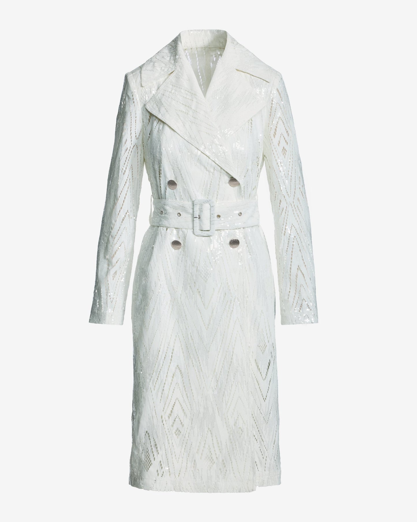 Clear Sequin Coated Lace Feminine Trench Coat White