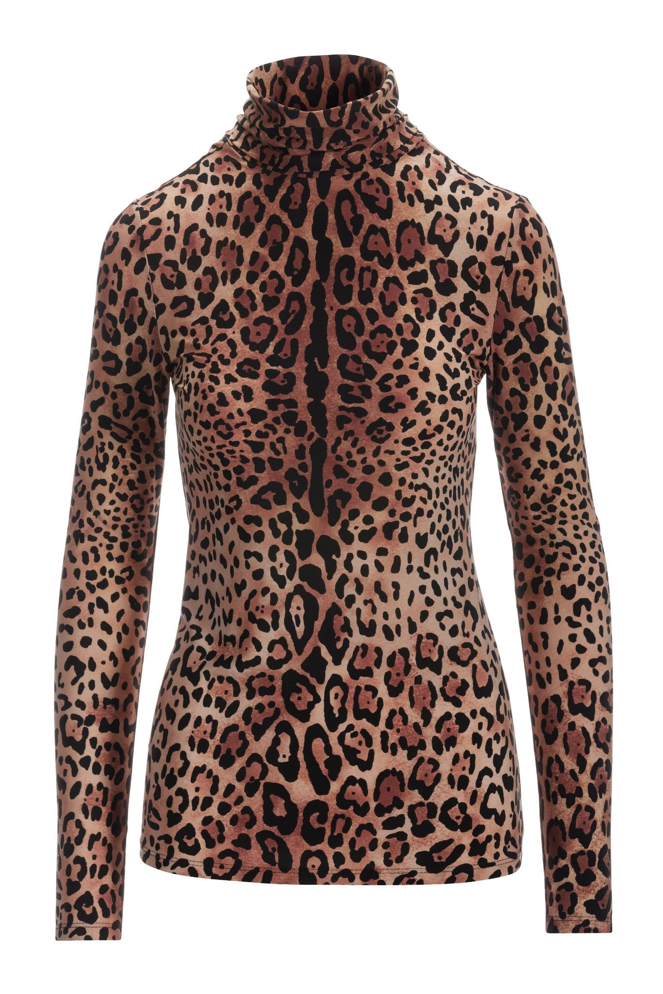 Neutral Animal Turtleneck Knit Long-Sleeve Top Brown Multi