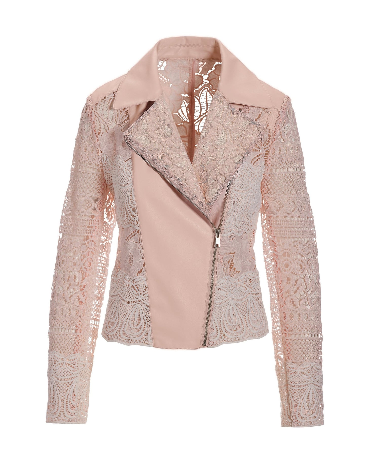 Lace Faux-Leather Moto Jacket Light Pink